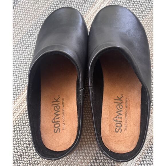 Softwalk Arvada Womens Clogs Sz 8.5WW Comfort Leather Slip-On Mule Shoes Black - Picture 4 of 6